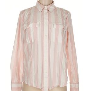 Ann Taylor Pink and White Striped Button Down Shirt